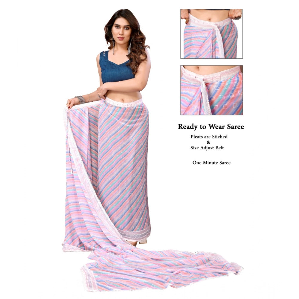 Women's Small Lace Georgette Striped Ready-to-Wear Saree With Unstitched Blouse 5.5 Mtr (Purple)