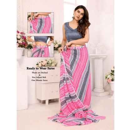 Women's Small Lace Georgette Striped Ready-to-Wear Saree With Unstitched Blouse 5.5 Mtr (Grey)