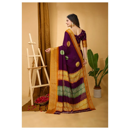 Women's Soft Blooming Marshmallow Fabric Kalamkari Printed Saree With Unstitched Blouse 5.5Mtr (Wine)
