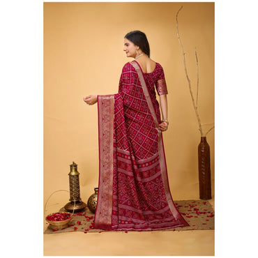 Women's Soft Dola Cotton Kalamkari Printed Saree With Unstitched Blouse 5.5Mtr (Red)