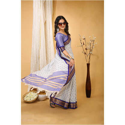 Women's Soft Cotton Silk Printed Saree With Unstitched Blouse 5.5Mtr (Purple)
