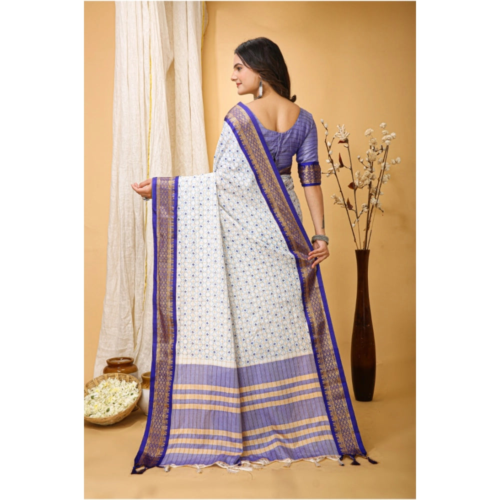 Women's Soft Cotton Silk Printed Saree With Unstitched Blouse 5.5Mtr (Purple)