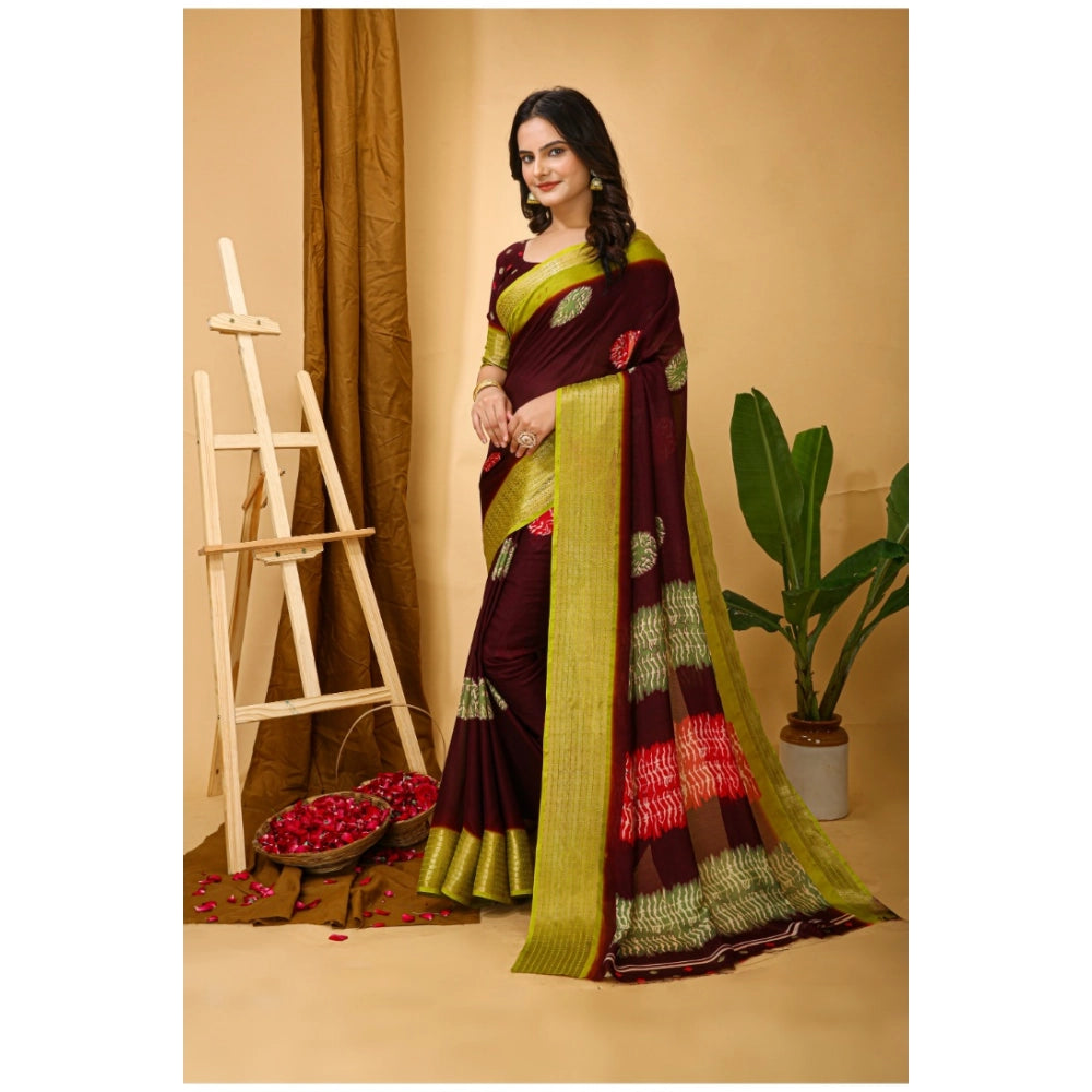 Women's Soft Blooming Marshmallow Fabric Kalamkari Printed Saree With Unstitched Blouse 5.5Mtr (Maroon)