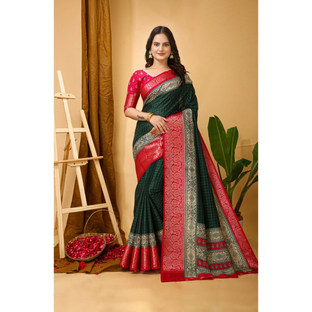 Women's Soft Dola Cotton Kalamkari Printed Saree With Unstitched Blouse 5.5Mtr (B.Green)