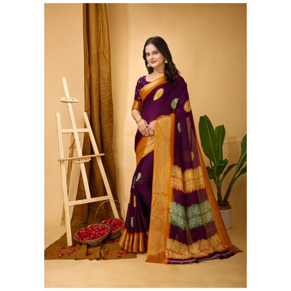 Women's Soft Blooming Marshmallow Fabric Kalamkari Printed Saree With Unstitched Blouse 5.5Mtr (Wine)