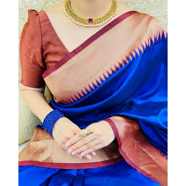 Women's Soft Lichi Silk Solid Saree With Unstitched Blouse 5.5Mtr (Blue)