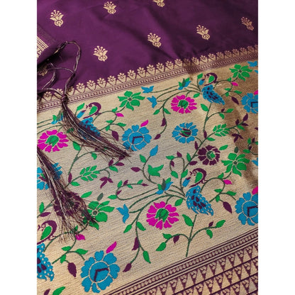 Women's Banarasi Silk Printed Unstitched Salwar Suit Material With Dupatta (Wine, 3Mtrs)