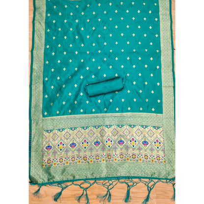 Women's Banarasi Silk Printed Unstitched Salwar Suit Material With Dupatta (Rama, 3Mtrs)