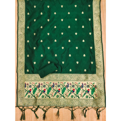 Women's Banarasi Silk Printed Unstitched Salwar Suit Material With Dupatta (Bottle Green, 3Mtrs)