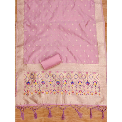 Women's Banarasi Silk Printed Unstitched Salwar Suit Material With Dupatta (Light Pink, 3Mtrs)
