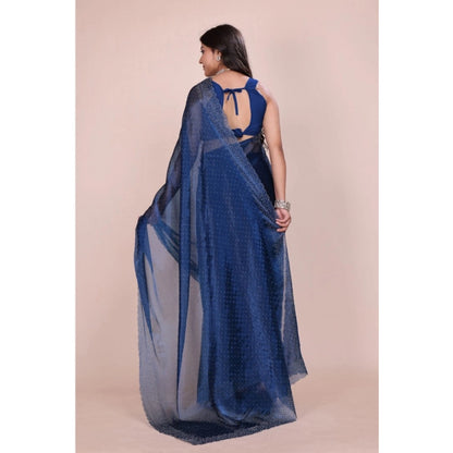 Women's Jimmy choo Embellished Bollywood Saree With Unstitched Blouse 5.5Mtr (Blue)