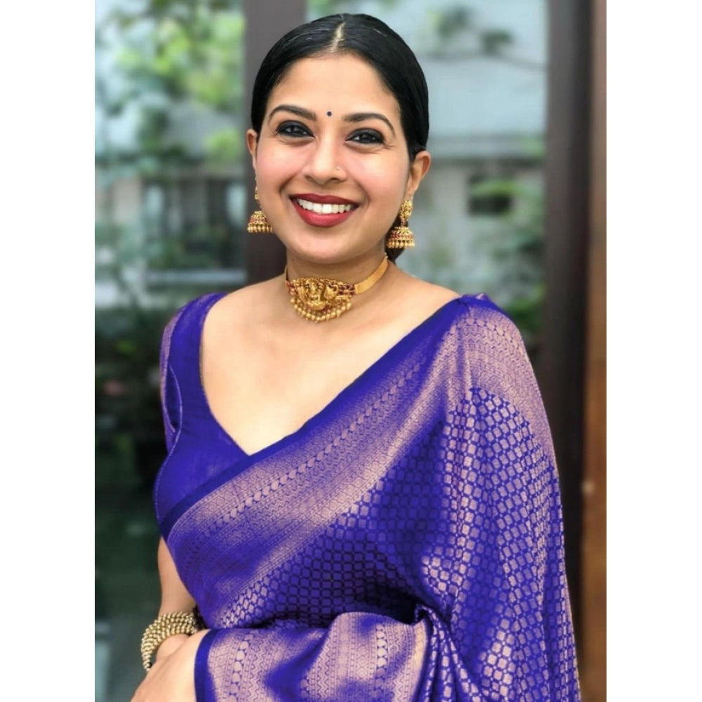 Women's Litchi silk Printed Saree With Unstitched Blouse (Purple)