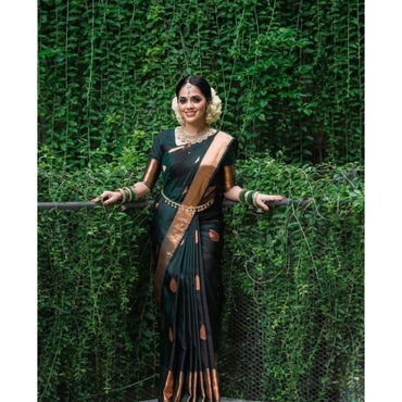 Women's Litchi silk Printed Saree With Unstitched Blouse (Green)