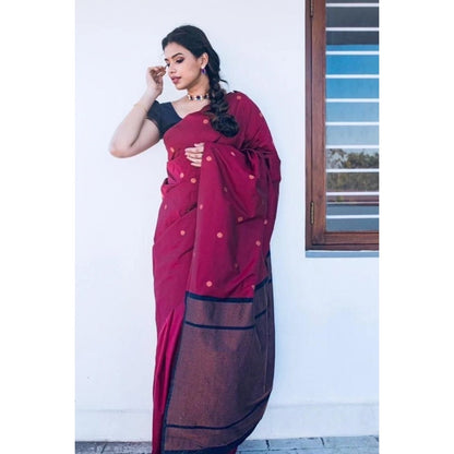 Women's Litchi silk Printed Saree With Unstitched Blouse (Red)