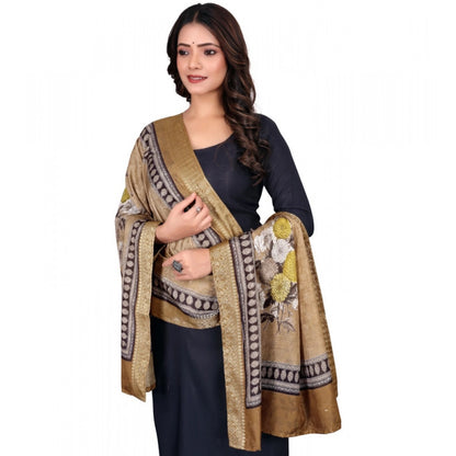 Women's chanderi silk  Printed Shawl (Beige, Length: 2 Mtr)