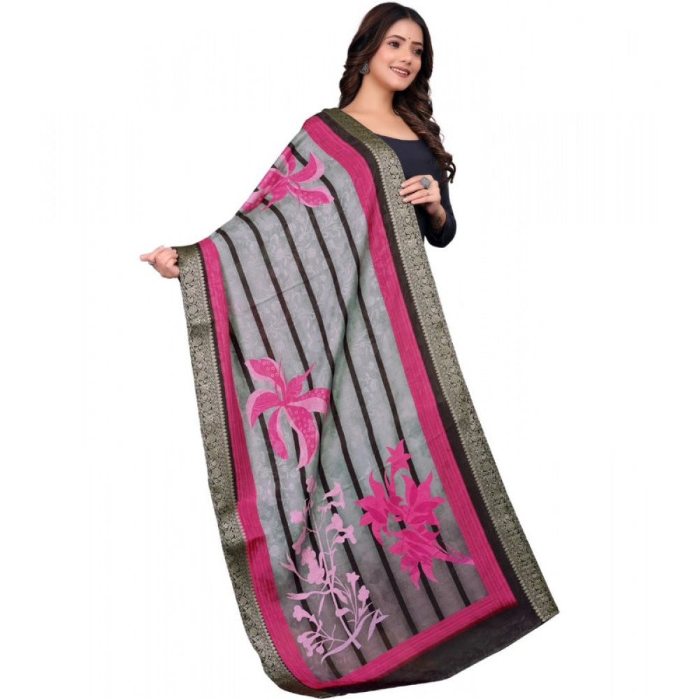 Women's chanderi silk  Printed Shawl (Black, Length: 2 Mtr)
