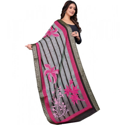 Women's chanderi silk  Printed Shawl (Black, Length: 2 Mtr)