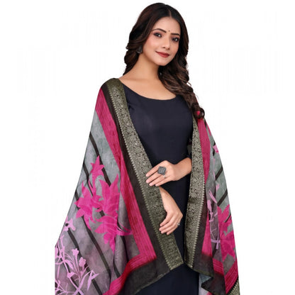 Women's chanderi silk  Printed Shawl (Black, Length: 2 Mtr)