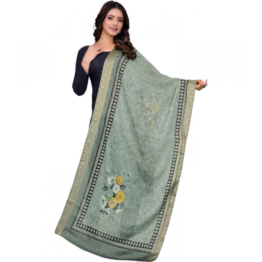 Women's chanderi silk  Printed Shawl (Green, Length: 2 Mtr)
