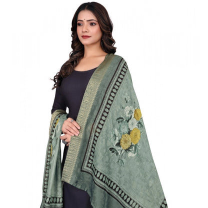 Women's chanderi silk  Printed Shawl (Green, Length: 2 Mtr)