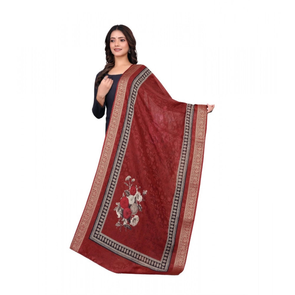 Women's chanderi silk  Printed Shawl (Maroon, Length: 2 Mtr)