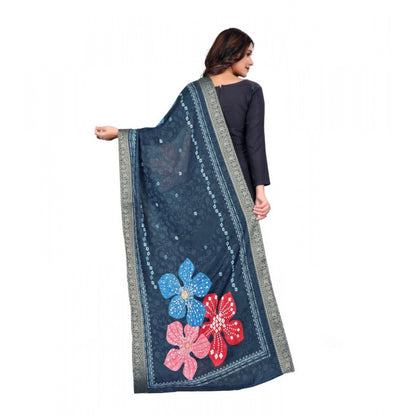 Women's chanderi silk  Printed Shawl (Navy Blue, Length: 2 Mtr)