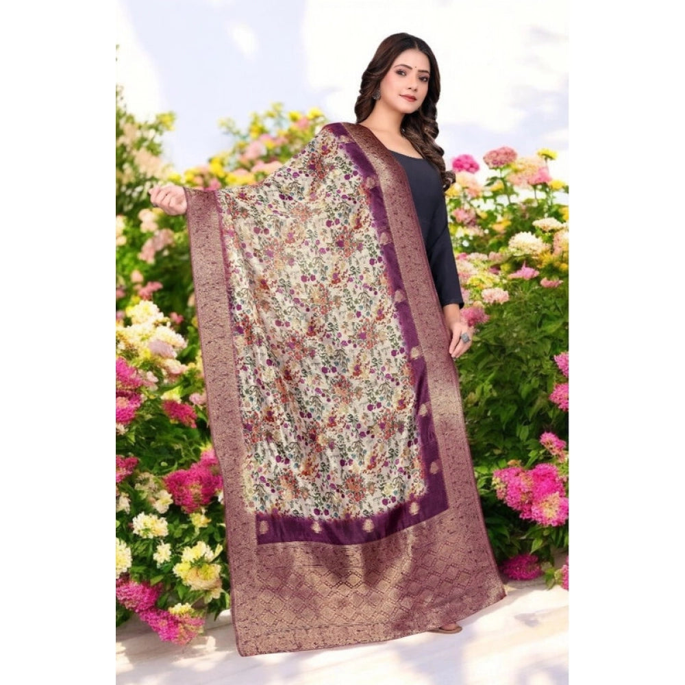 Women's chanderi silk  Printed Shawl (Magenta, Length: 2 Mtr)