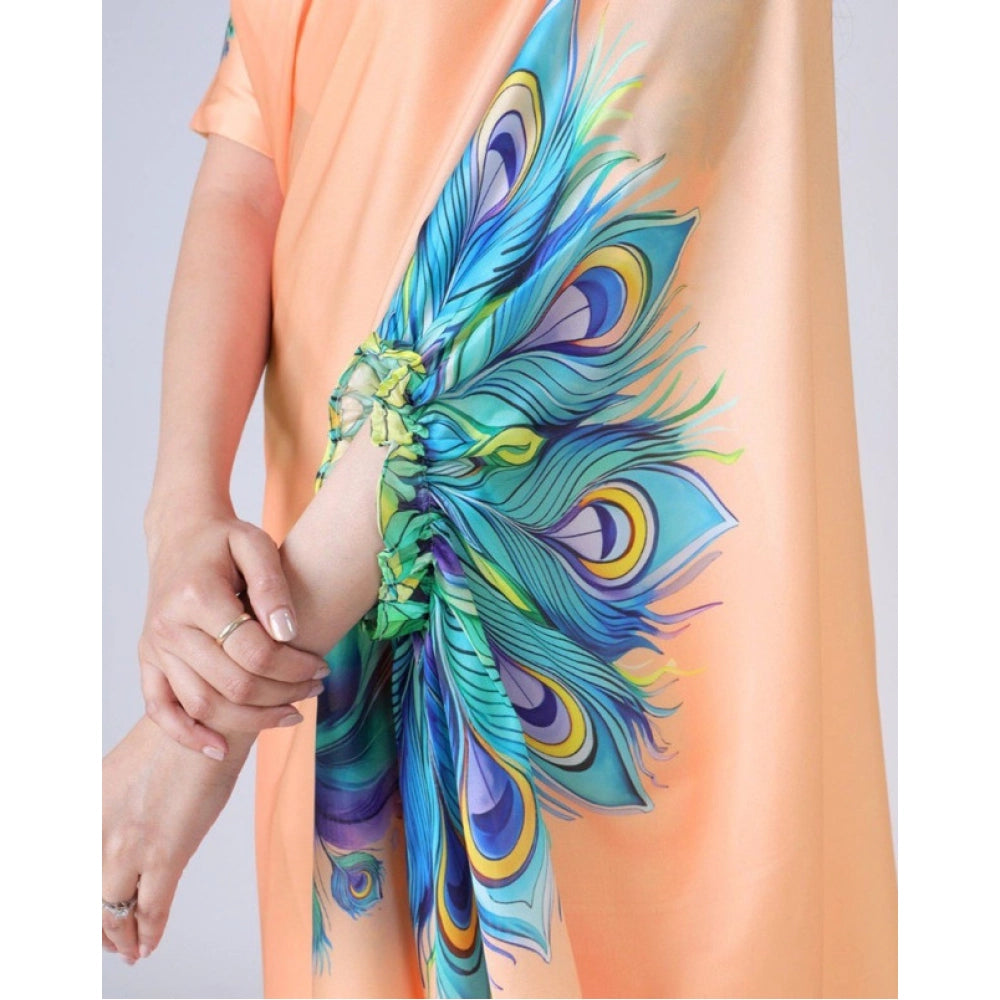 Women's Soft Crepe Silk Printed Ready To Wear Saree With Unstitched Blouse 5.5Mtr (Orange)