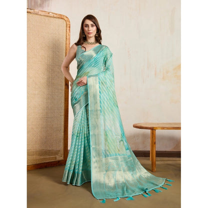 Women's Viscose Printed Saree With Unstitched Blouse 5.5Mtr (Green)
