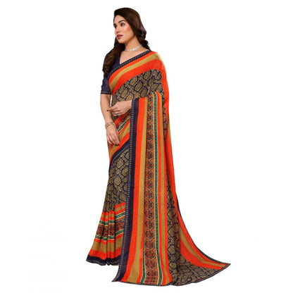 Women's Georgette Printed Saree With Unstitched Blouse 5.5Mtr (Orange)