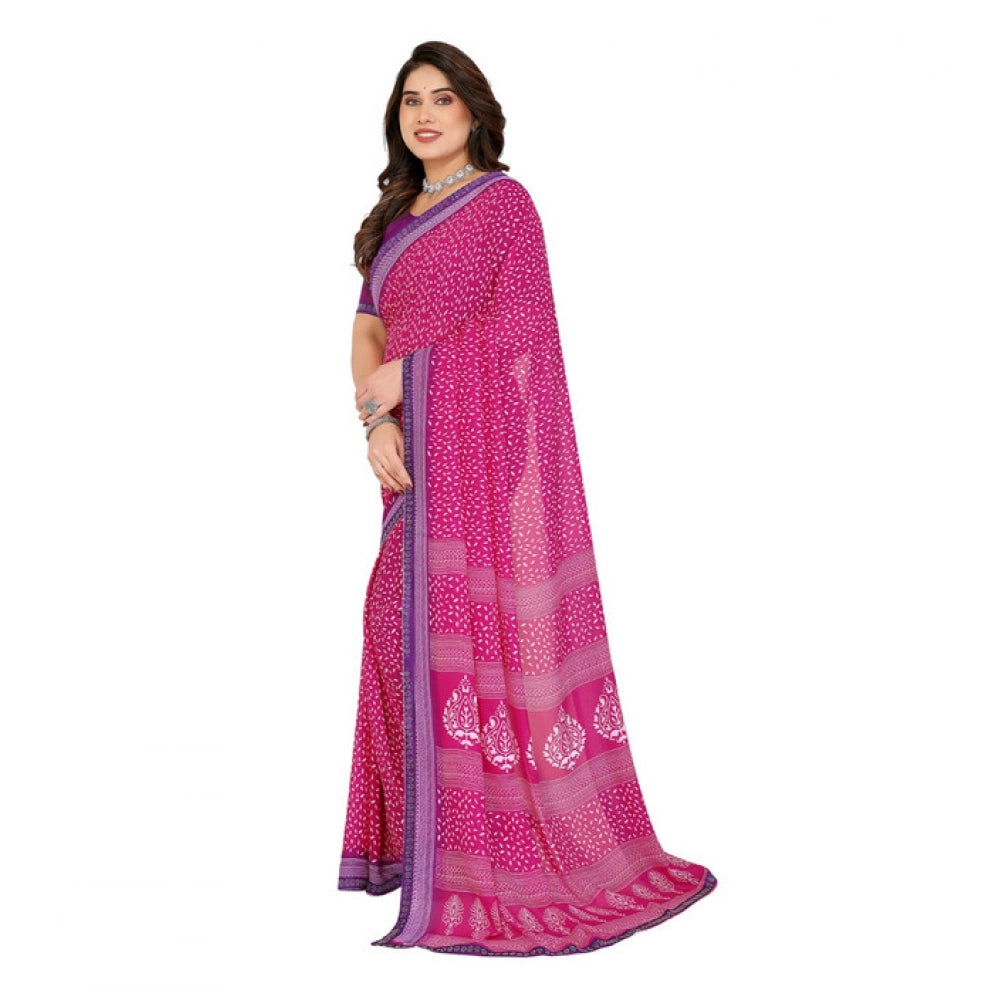 Women's Georgette Printed Saree With Unstitched Blouse 5.5Mtr (Red)