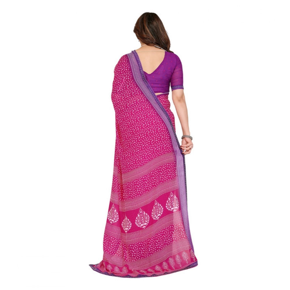 Women's Georgette Printed Saree With Unstitched Blouse 5.5Mtr (Red)