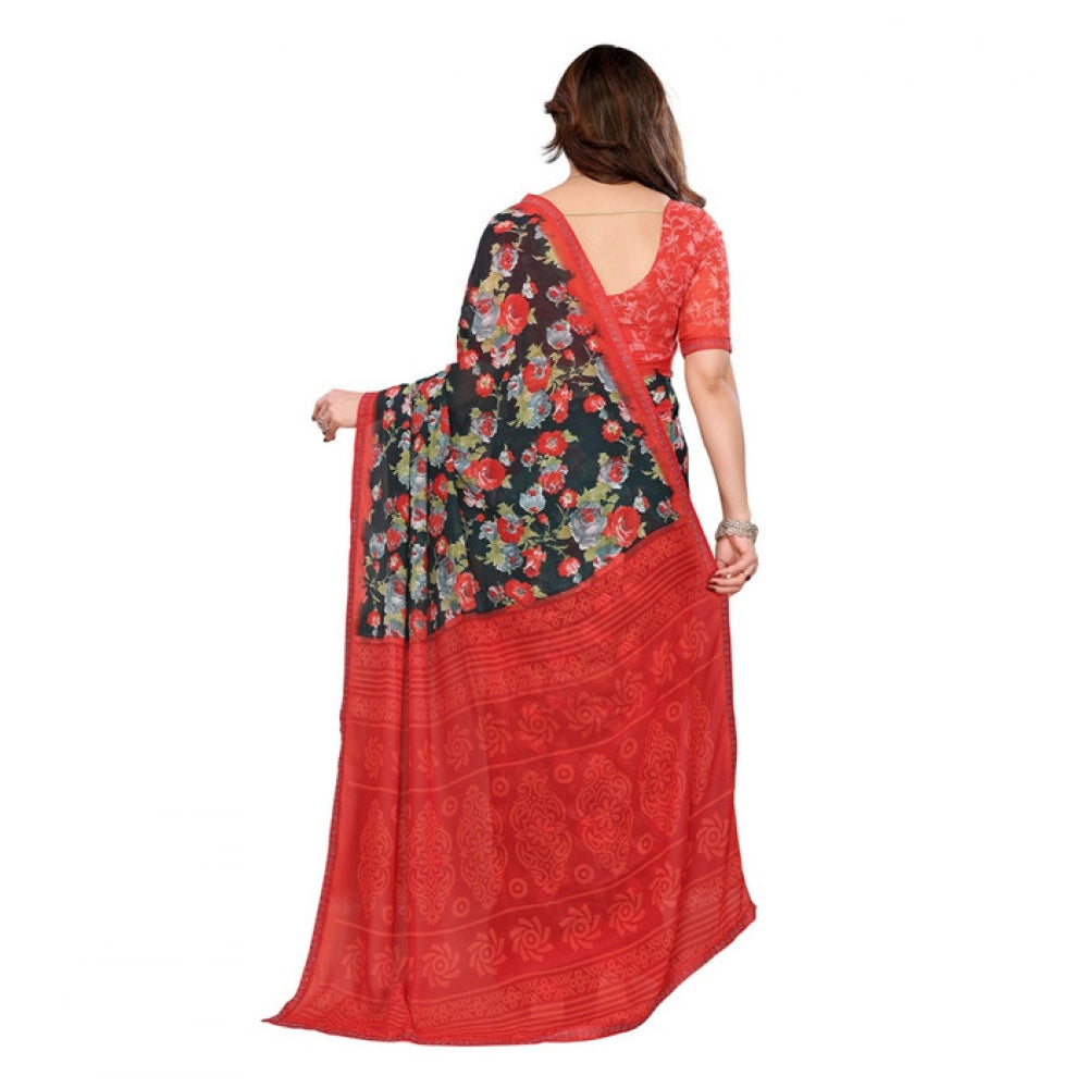 Women's Georgette Printed Saree With Unstitched Blouse 5.5Mtr (Green)