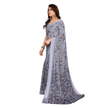 Women's Georgette Printed Saree With Unstitched Blouse 5.5Mtr (Grey)