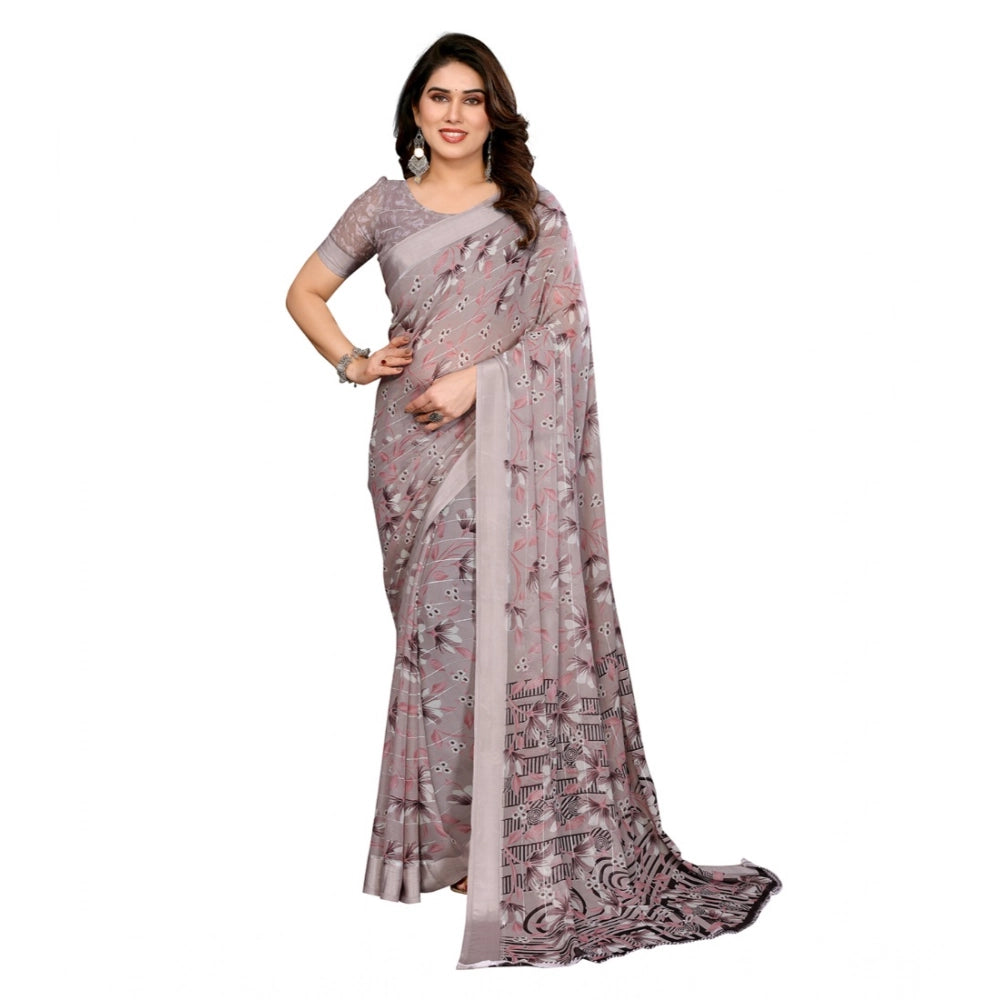Women's Georgette Printed Saree With Unstitched Blouse 5.5Mtr (Grey)