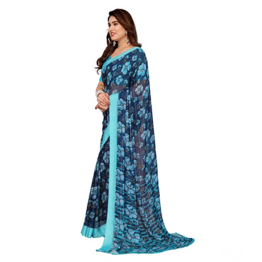 Women's Georgette Printed Saree With Unstitched Blouse 5.5Mtr (Sky Blue)