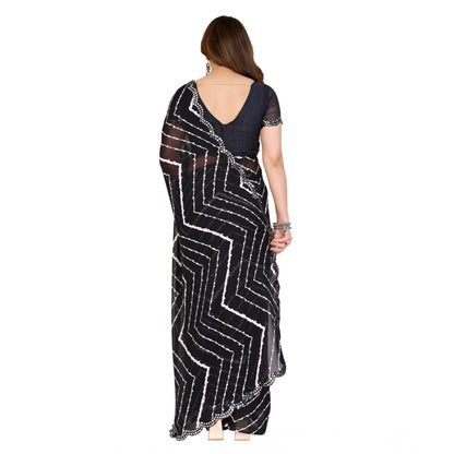 Women's Georgette Printed Saree With Unstitched Blouse 5.5Mtr (Black)