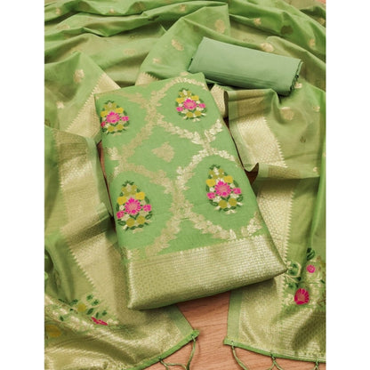 Women's Banarasi Silk Printed Unstitched Salwar Suit Material With Dupatta (Pista, 3Mtrs)