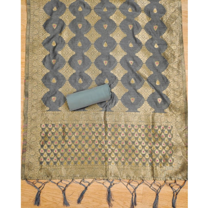 Women's Banarasi Silk Printed Unstitched Salwar Suit Material With Dupatta (Grey, 3Mtrs)