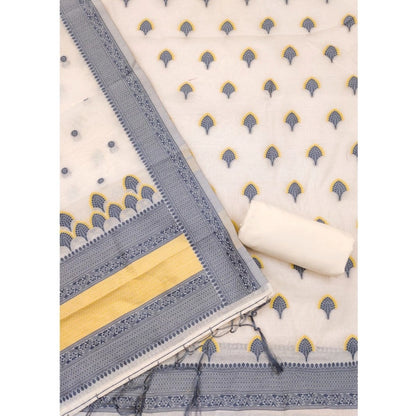 Women's Banarasi Silk Printed Unstitched Salwar Suit Material With Dupatta (Grey, 3Mtrs)