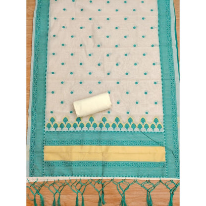 Women's Banarasi Silk Printed Unstitched Salwar Suit Material With Dupatta (Teal, 3Mtrs)