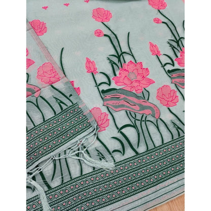 Women's Banarasi Silk Printed Unstitched Salwar Suit Material With Dupatta (Grey, 3Mtrs)