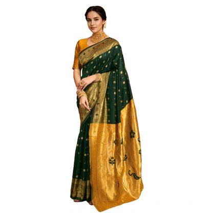 Women's Silk Blend Zari Weaving Saree With Unstitched Blouse 5.5Mtr (Green)