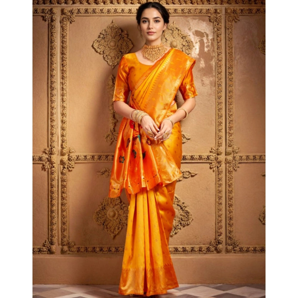 Women's Silk Blend Zari Weaving Saree With Unstitched Blouse 5.5Mtr (Mustard)