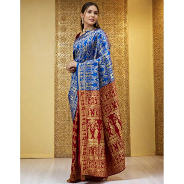 Women's Silk Blend Zari Weaving Saree With Unstitched Blouse 5.5Mtr (Blue)
