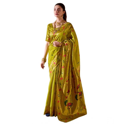 Women's Silk Blend Zari Woven Saree With Unstitched Blouse 5.5Mtr (Lime Green)