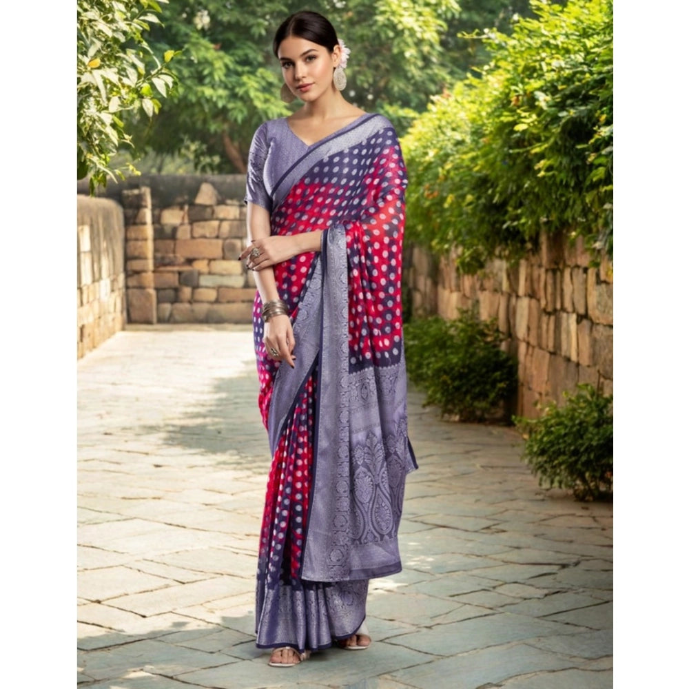 Women's Georgette Weaving Saree With Unstitched Blouse 5.5Mtr (Pink)
