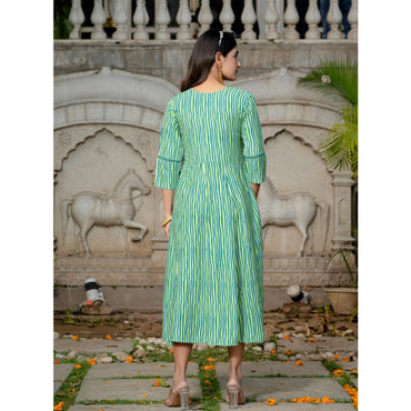 Women's Rayon Print With Embroidery Work A-Line Kurti (Rama)
