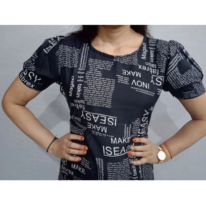 Women's Casual Crepe Half Sleeves Dress (Black)