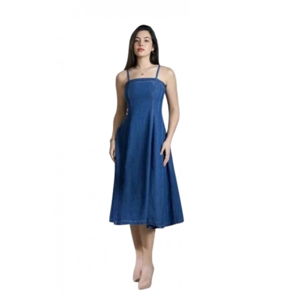 Women's Casual Denim Sleeveless Dress (Blue)